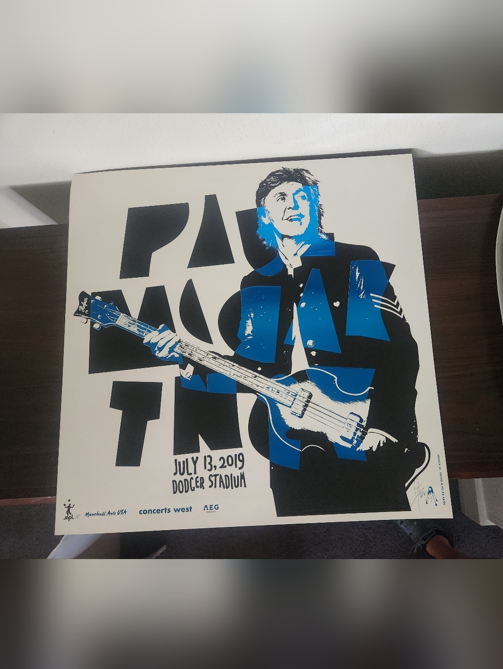 PAUL McCARTNEY 2019 VIP DODGER BLUE FOIL POSTER STADIUM LOS ANGELES THE BEATLES